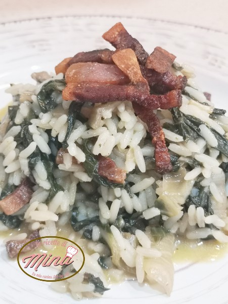 Riso e bietola con guanciale croccante
