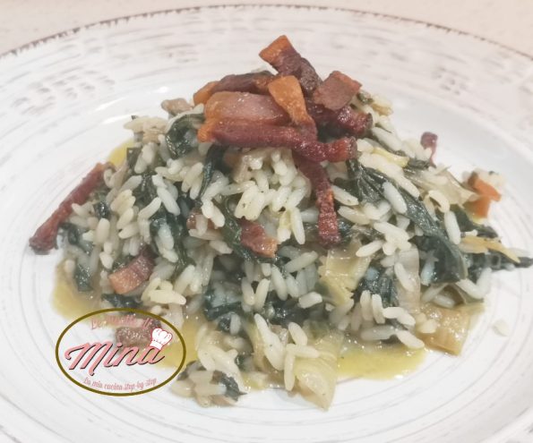 Riso e bietola con guanciale croccante