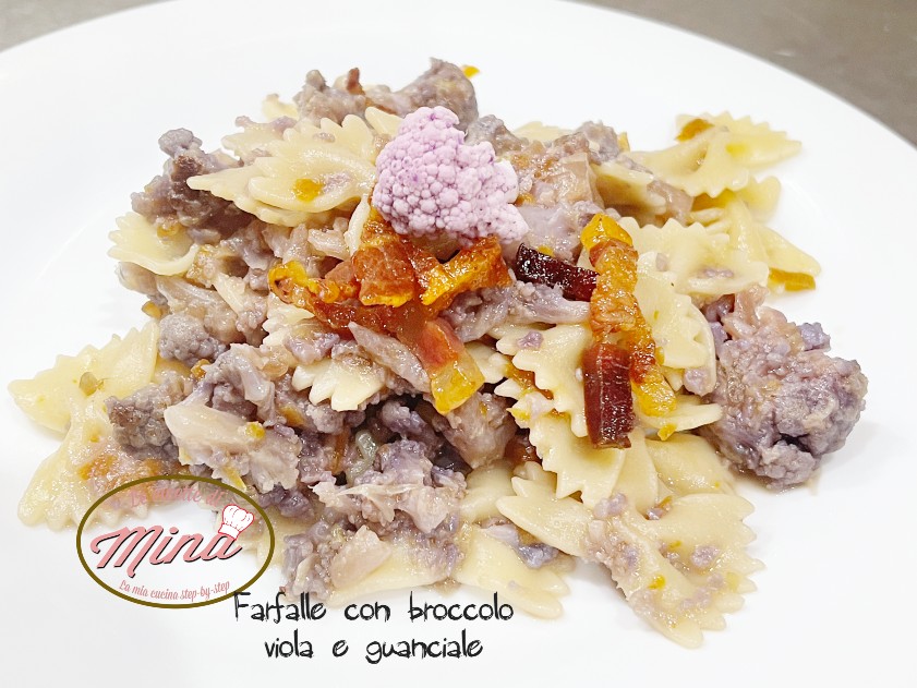 Farfalle con broccolo viola e guanciale