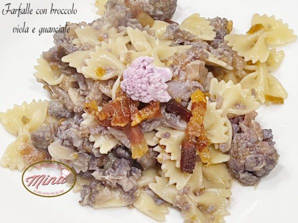 Farfalle con broccolo viola e guanciale